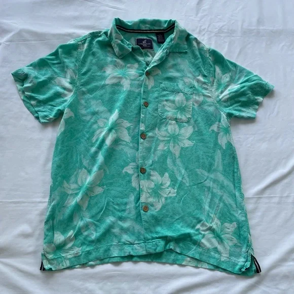 Caribbean Joe Mens Button Down Short Sleeve Shirt, Hibiscus Print, Medium - Picture 1 of 5